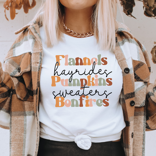 Flannels Hayrides Pumpkins Sweaters Bonfires - DTF Transfer