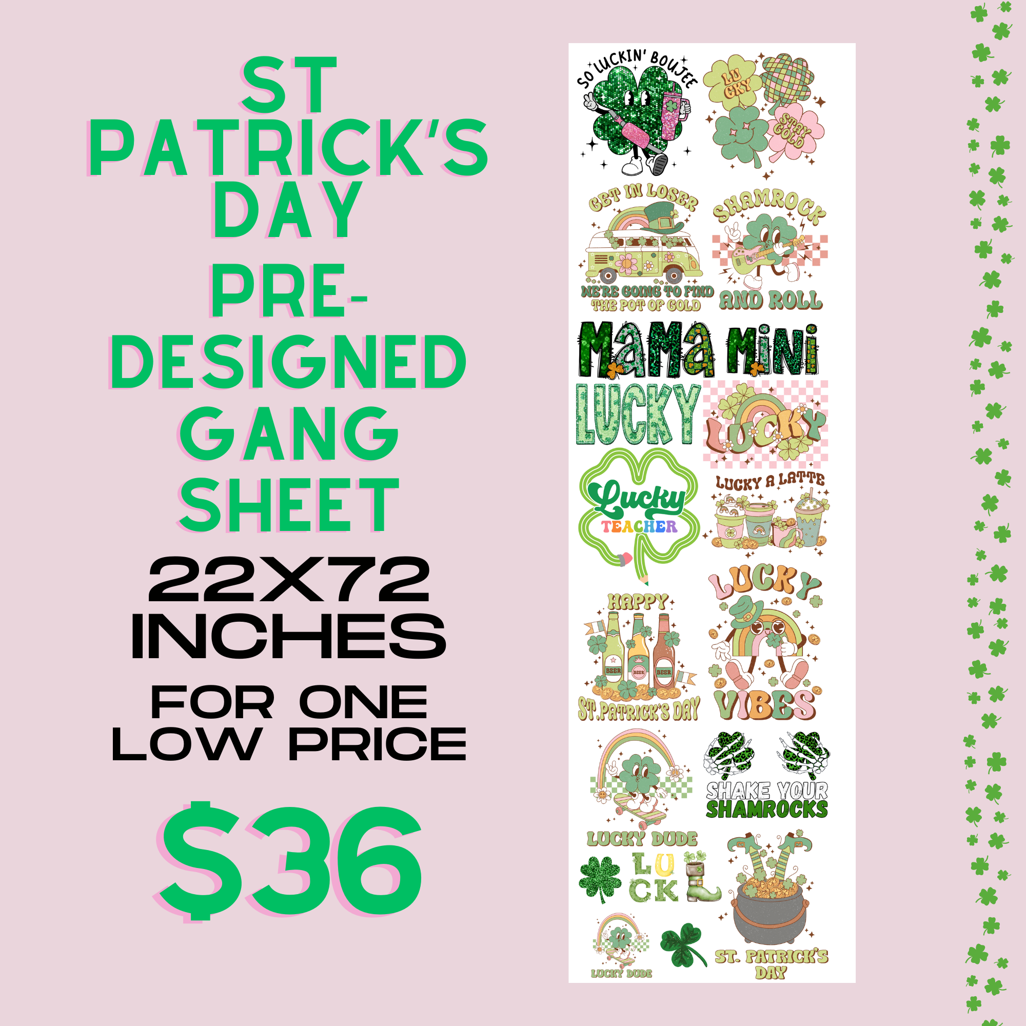 Lucky St Patrick's Day - Pre Designed Gang Sheet