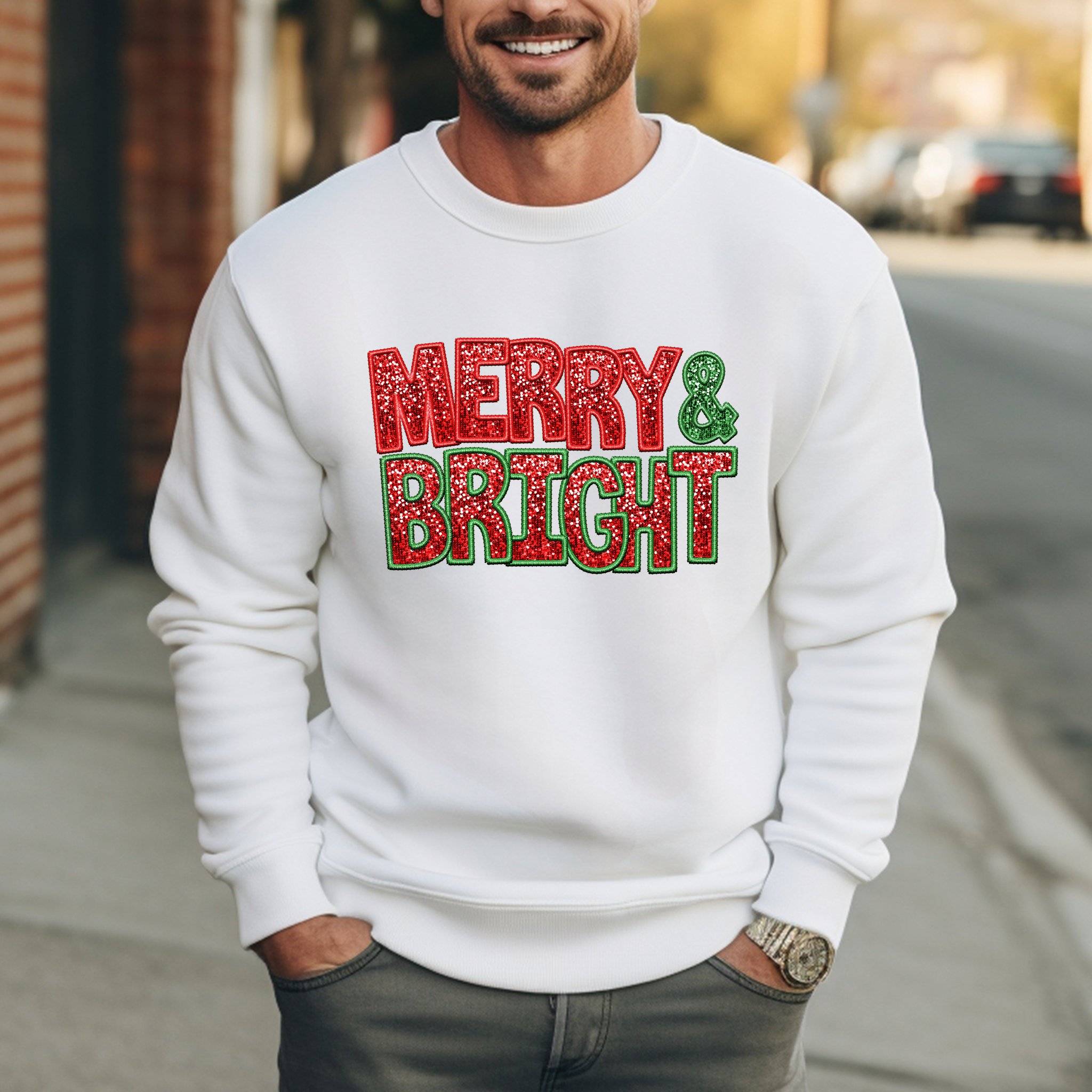 Merry & Bright Christmas Glitter - DTF Transfer