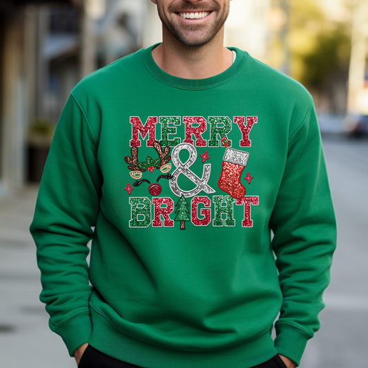 Merry & Bright Red + Green Glitter - DTF Transfer