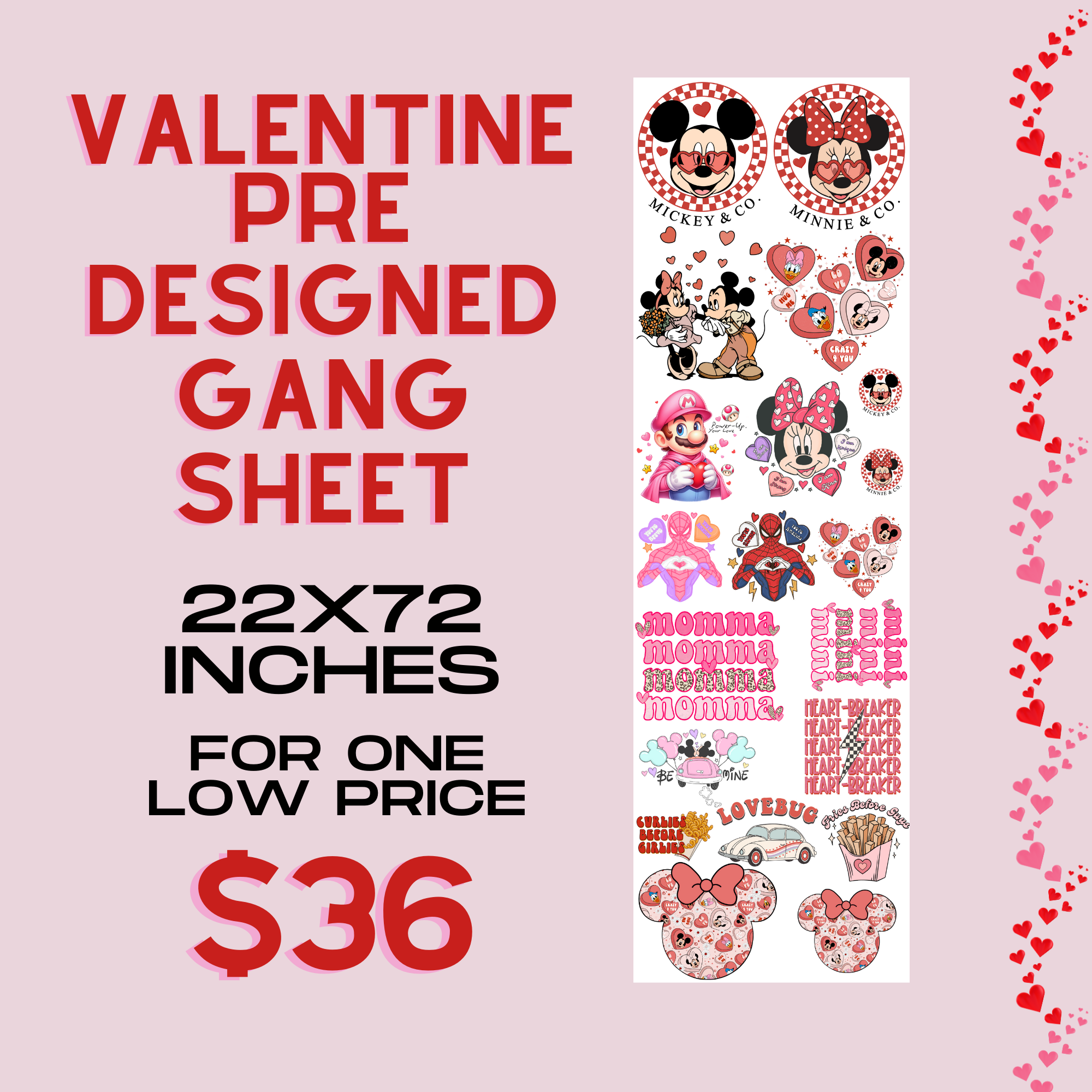 Magical Friends Valentines - Pre Designed Gang Sheet