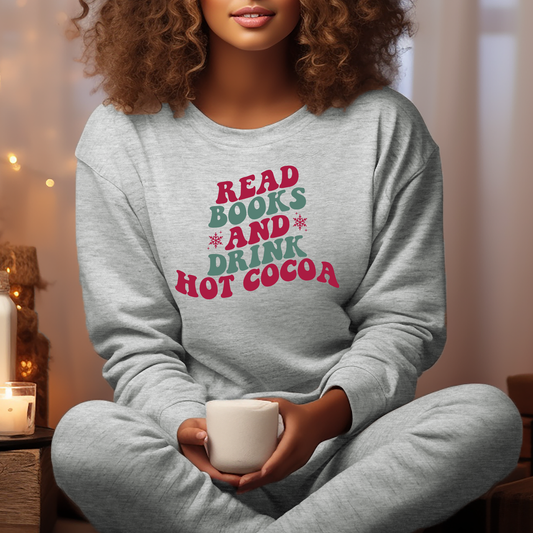 Read Books And Drink Hot Cocoa Colorful - DTF Transfer