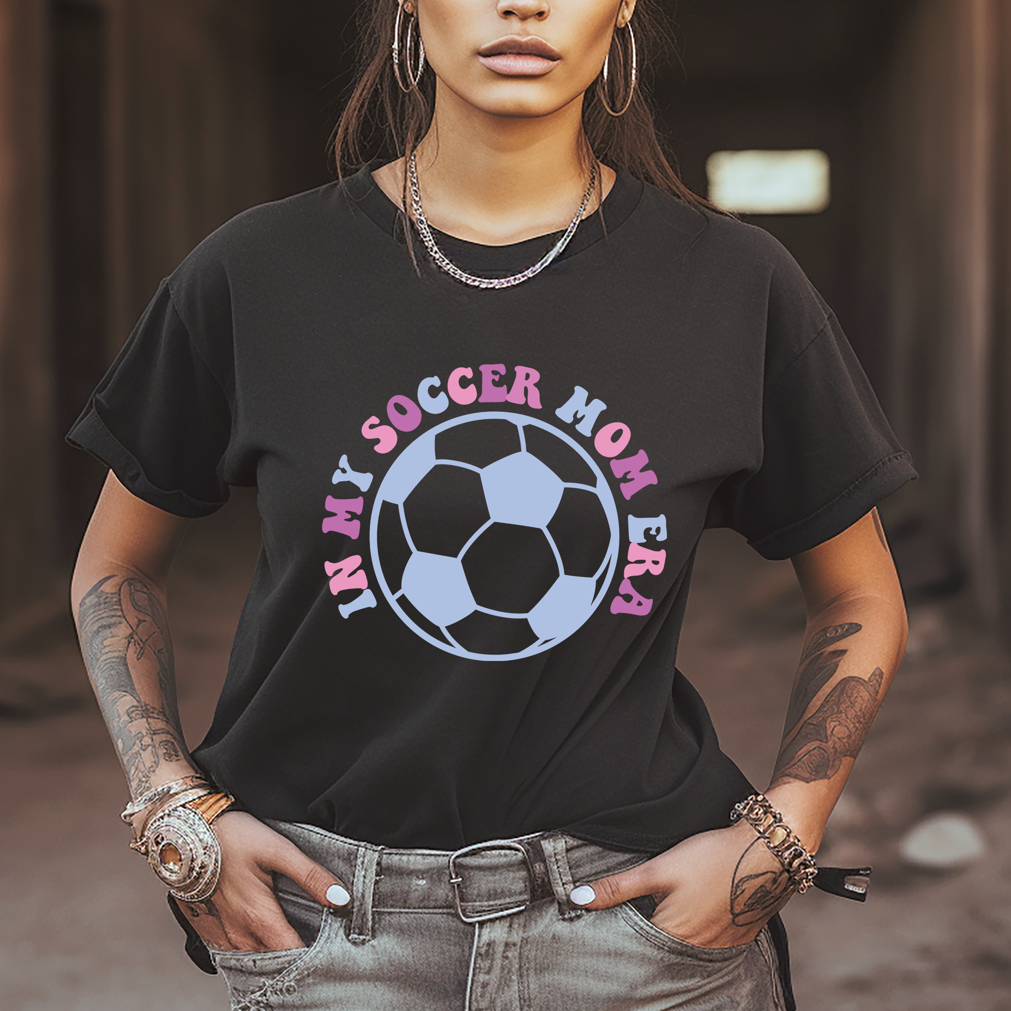 Soccer Mom Era Soccer Ball Pink And Blue - DTF Transfer